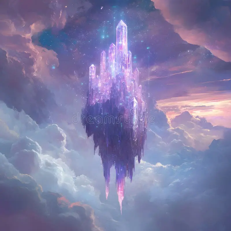 葡京娱乐城紫色水晶城堡漂浮在梦幻天空